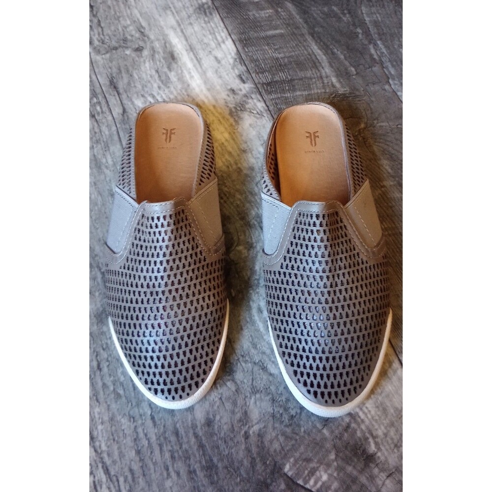 Frye Women's 5.5 Melanie Perforated Gray Leather Mule Slip On Sneakers